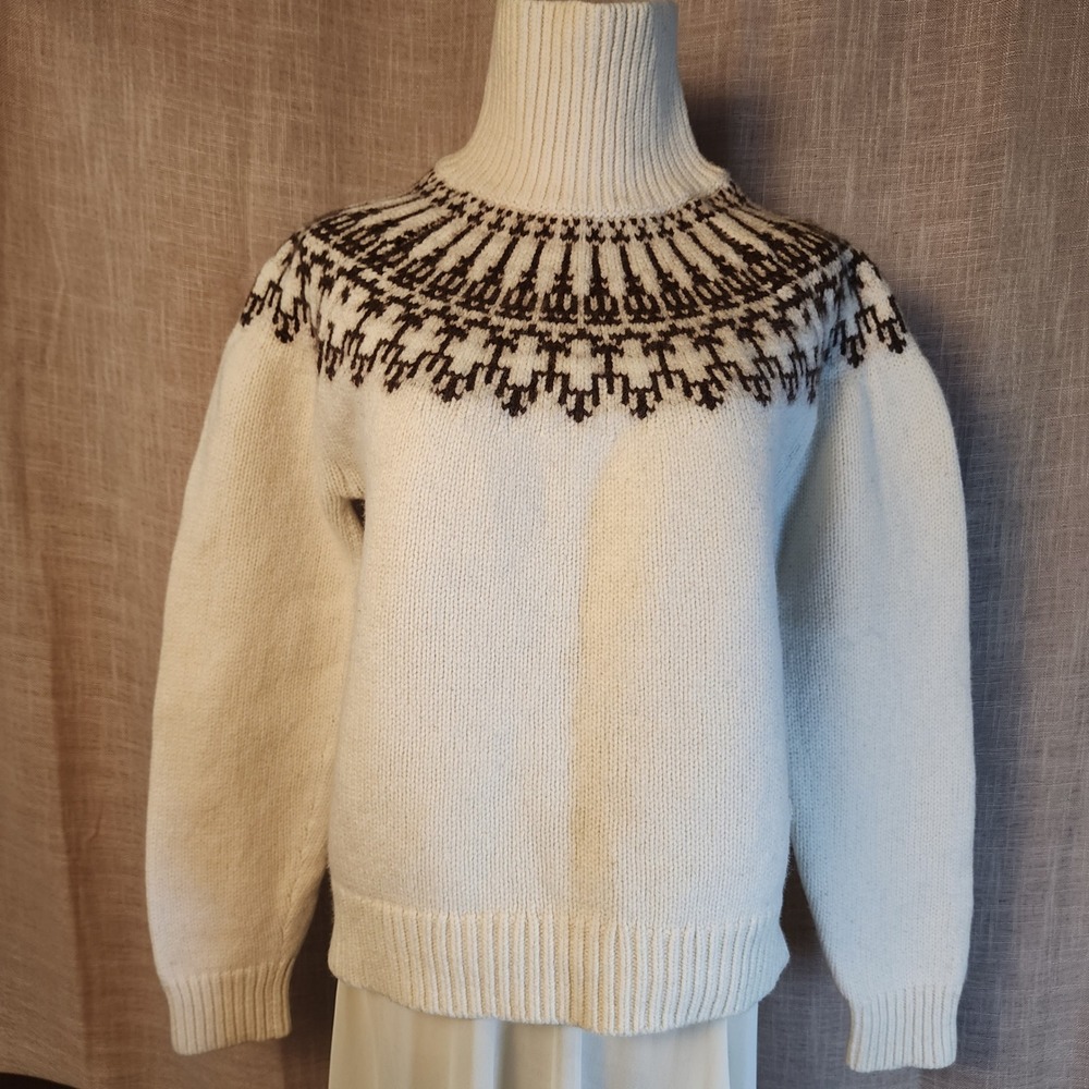 Tory Sport Fair Isle Turtleneck Sweater Size L Ivory Brown Knit Après Ski